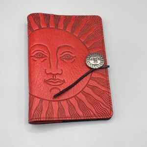 Embossed Red Leather Rising Sun Oberon Journal Sun Shaped Metal Silver Closure